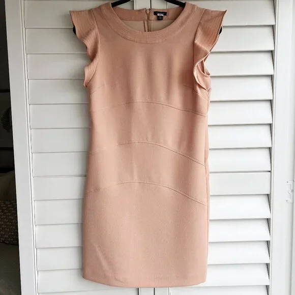 ann taylor short sleeve dress Ann Taylor Sheath Dress, Sm, Brown White Houndstooth Short Sleeve Knee Length